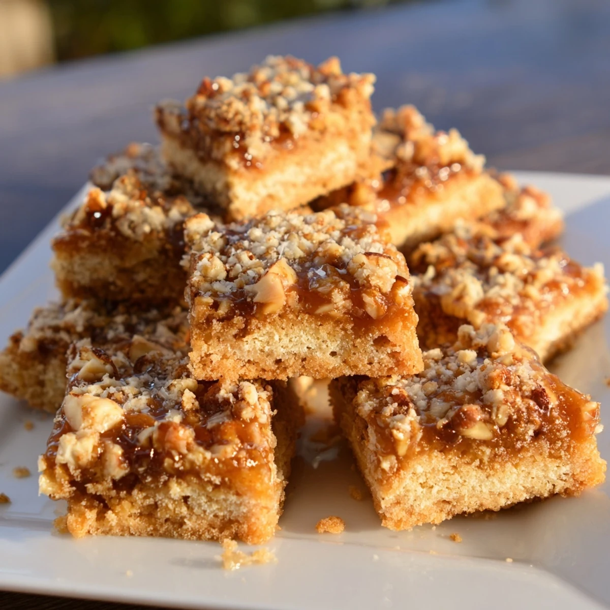 Soft, golden Light Sweet Hazel Treats: Hazelnut and Honey Cake Squares drizzled with honey, ready to eat.