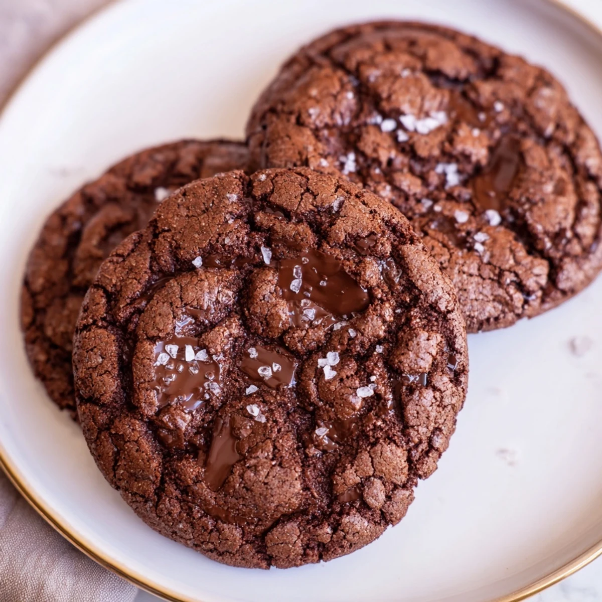 A close up shot of perfectly baked Classic Chocolate Chip Cookies, studded with rich chocolate for a blissful treat.