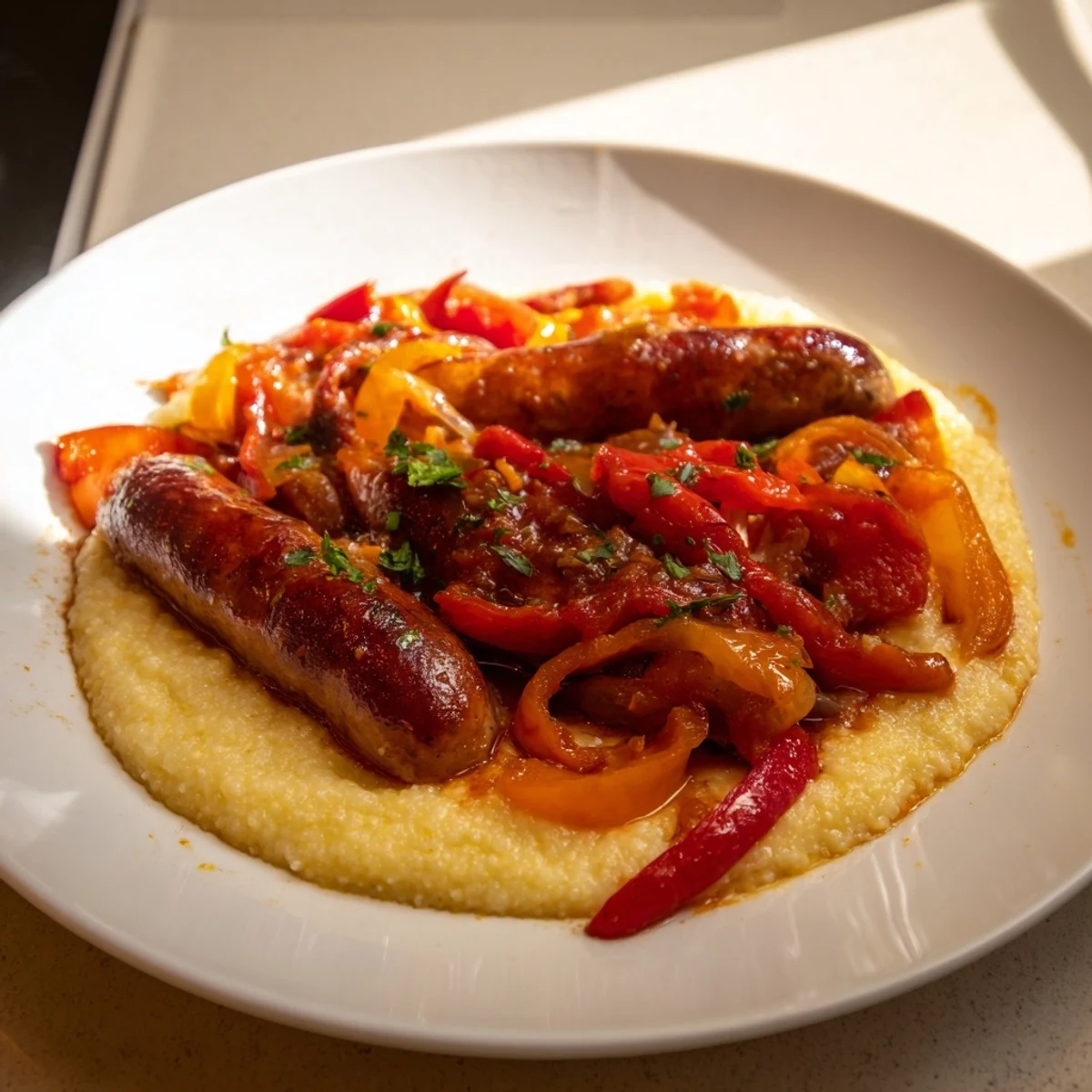 Enjoy the comforting aroma and flavors of this Italian-inspired Herb-Cozy Skillet Sausage and Peppers dinner.
