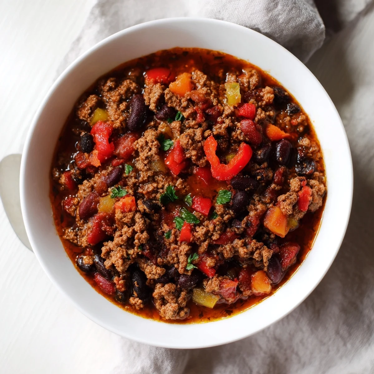 Steaming pot of One-Pot Cozy Chocolate Chili, with tender beef and rich, dark chocolate aroma.
