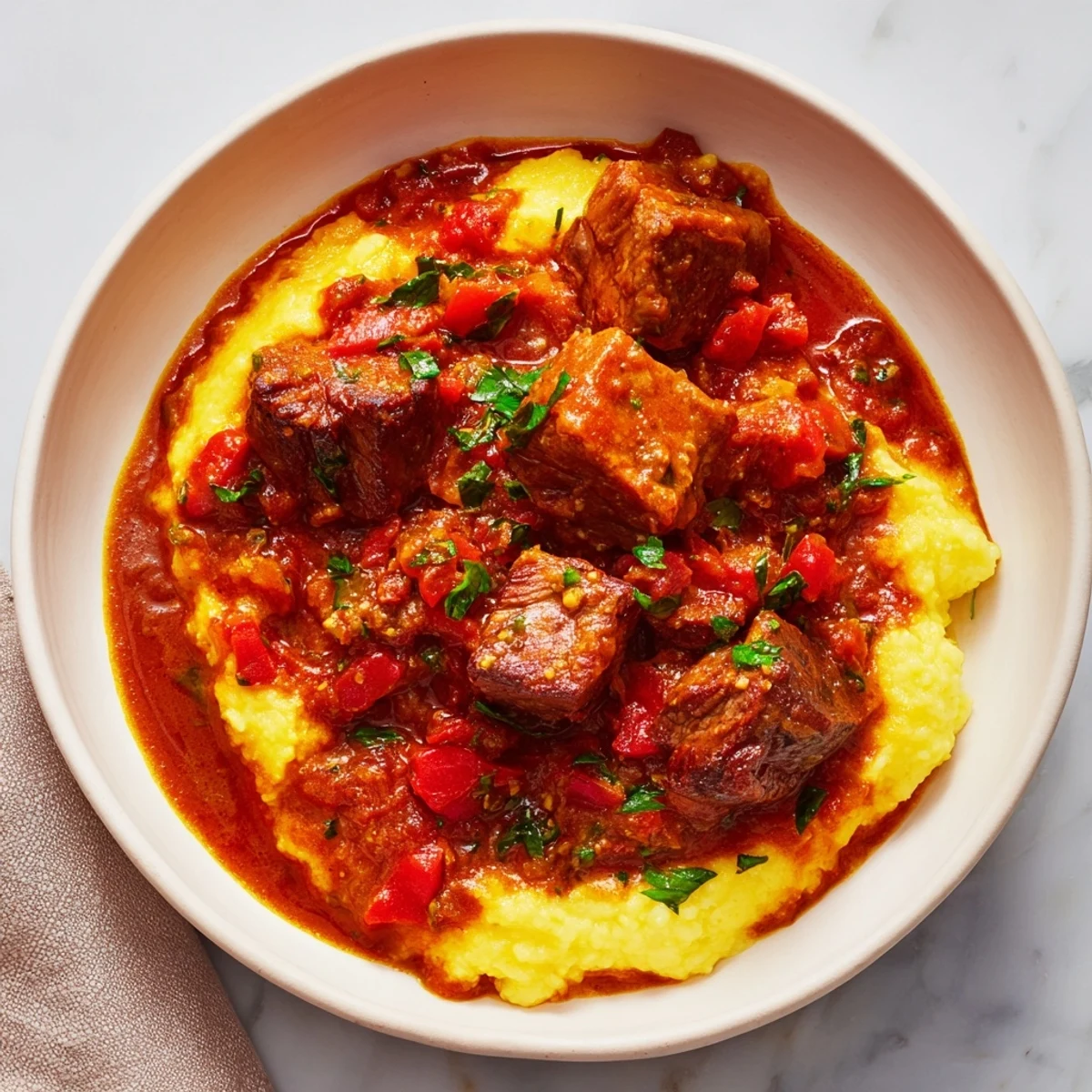 Steaming Hungarian Goulash piled atop buttery egg noodles, ready to be enjoyed as a hearty meal.