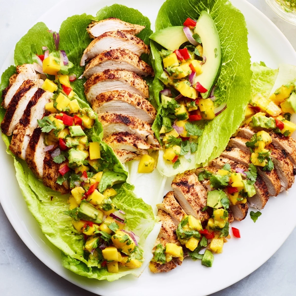 Vibrant photo of Chicken and Mango Salsa Lettuce Wraps, offering a burst of fresh flavors.