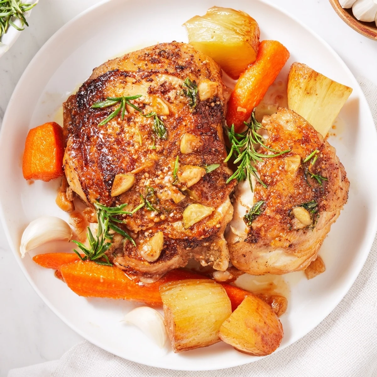 Crispy-skinned Roast Chicken with Rosemary and Garlic, a fragrant American home-cooked classic.