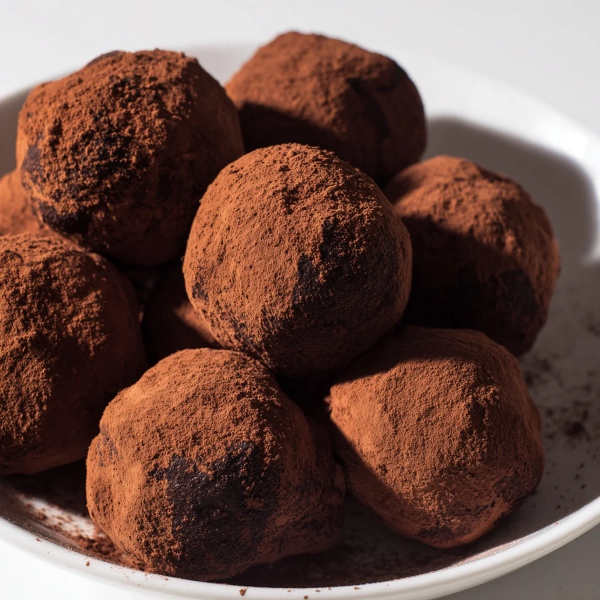 A close-up of perfect dark chocolate truffles, a creamy and satisfying indulgence.
