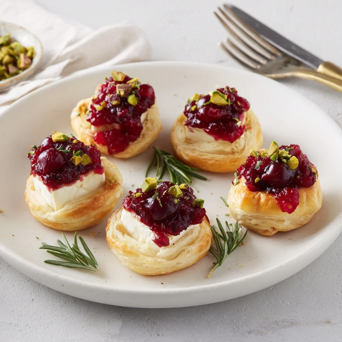 Mini Cranberry Brie Tart Wreath, golden and bubbly after baking, ready to be enjoyed as a festive appetizer.