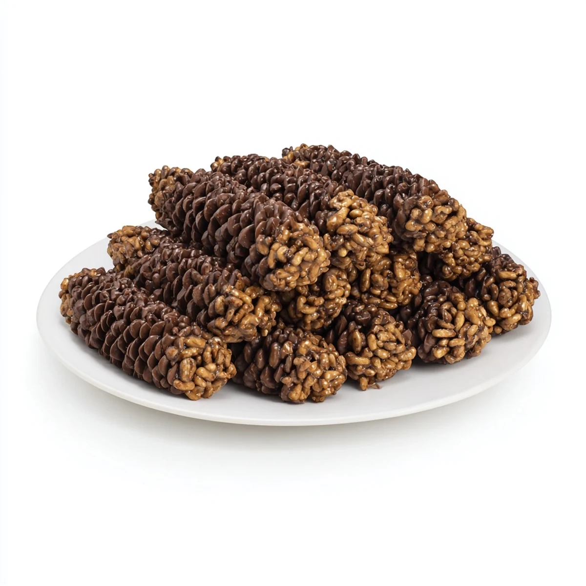 Close-up of freshly made pinecone-shaped nut butter snacks, perfect for a winter holiday dessert.