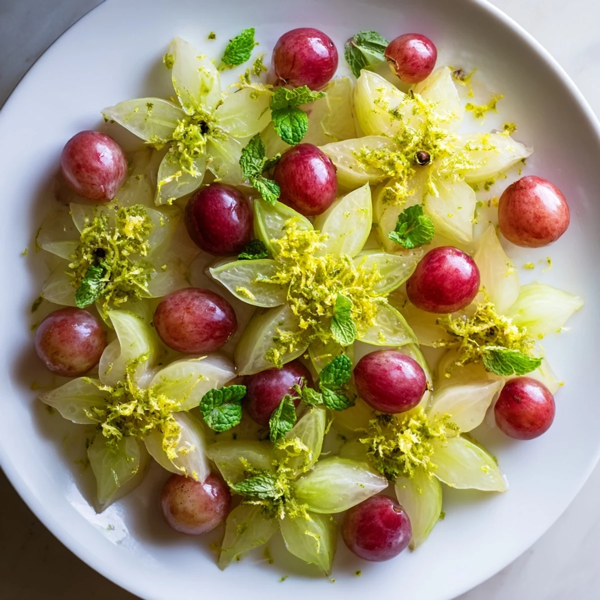 Sliced starfruit and grapes garnish: A colorful brunch side, perfect over pancakes, ready to eat.