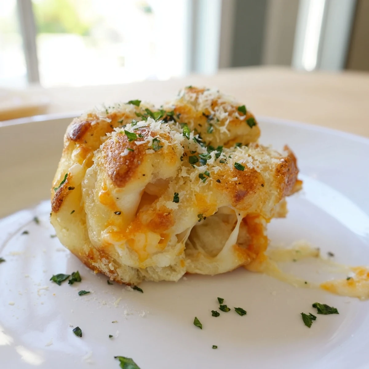 Melted cheese spills from baked Savory Rolls: Crescent Roll Baked Cheese Bites, a delightful, savory treat.