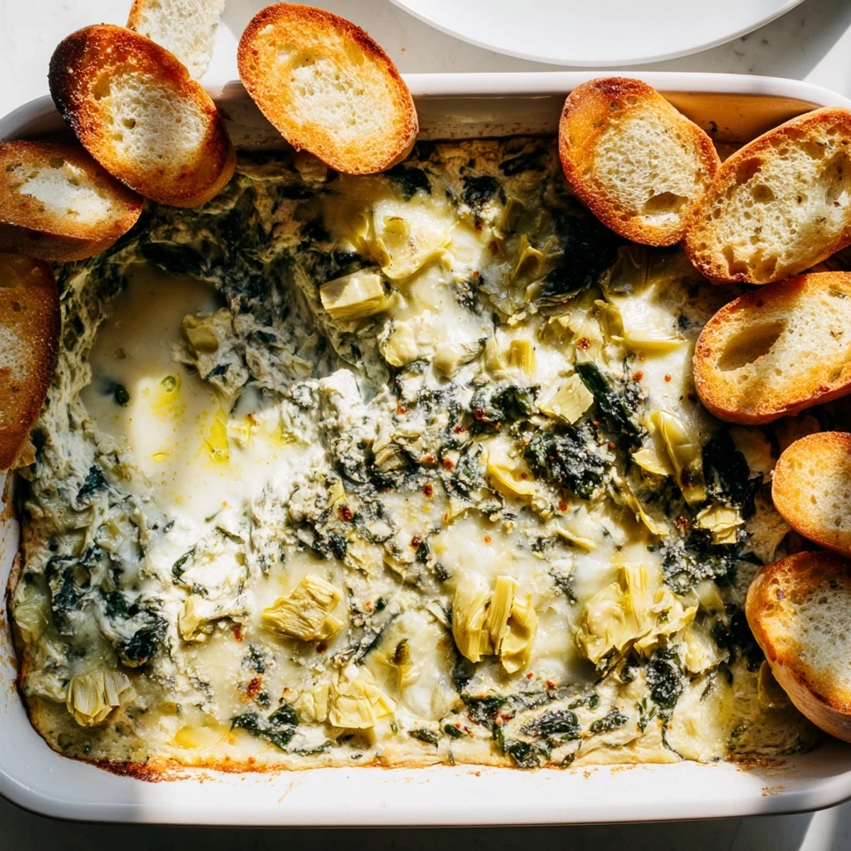Creamy spinach artichoke dip, a savory blend of cheeses and artichoke hearts, ready for dipping and sharing.