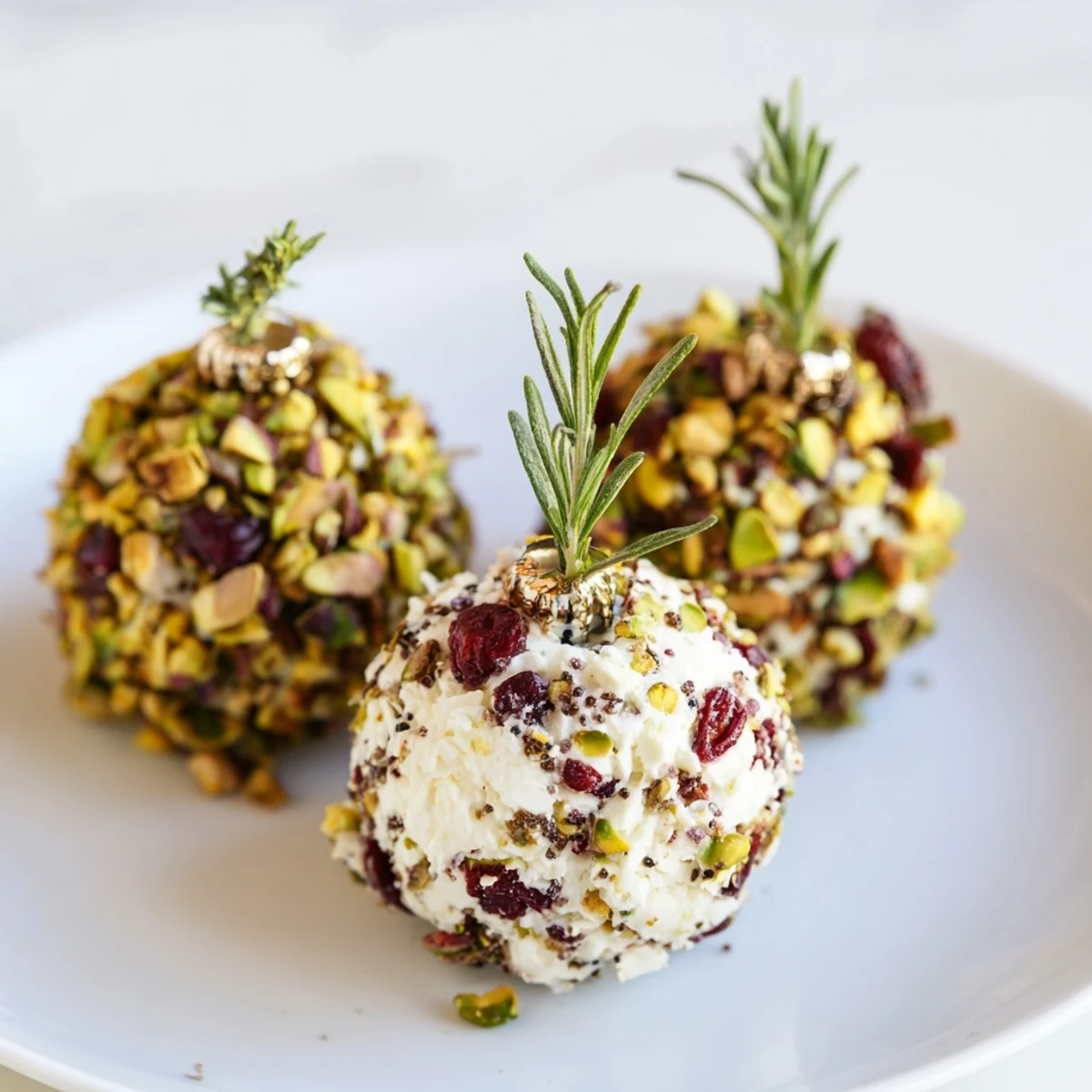 Vibrant platter of Holiday Ornament Clusters, decorated with rosemary and perfect for entertaining guests.