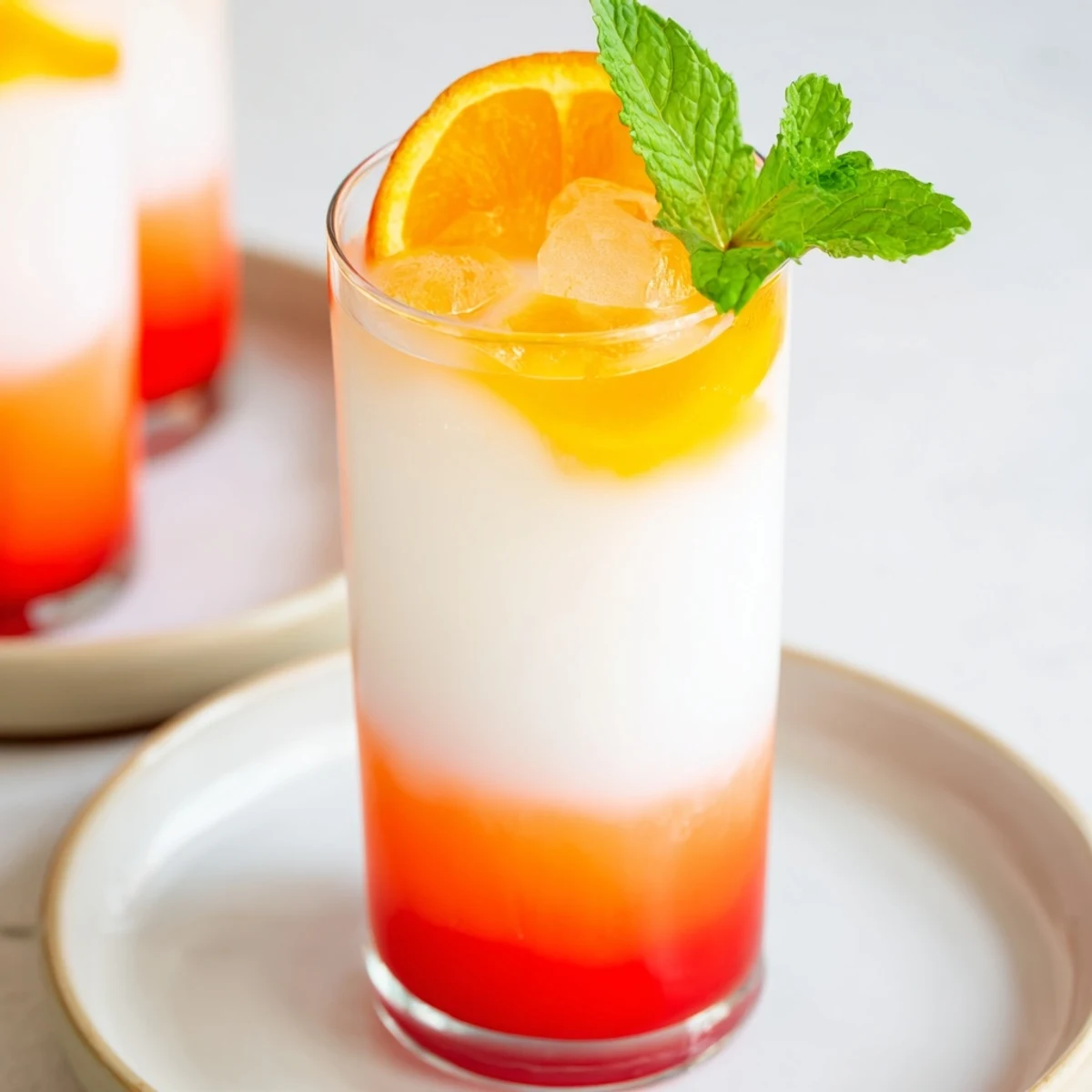 This Alpine Sunrise recipe features a beautiful orange and red gradient, garnished with citrus.