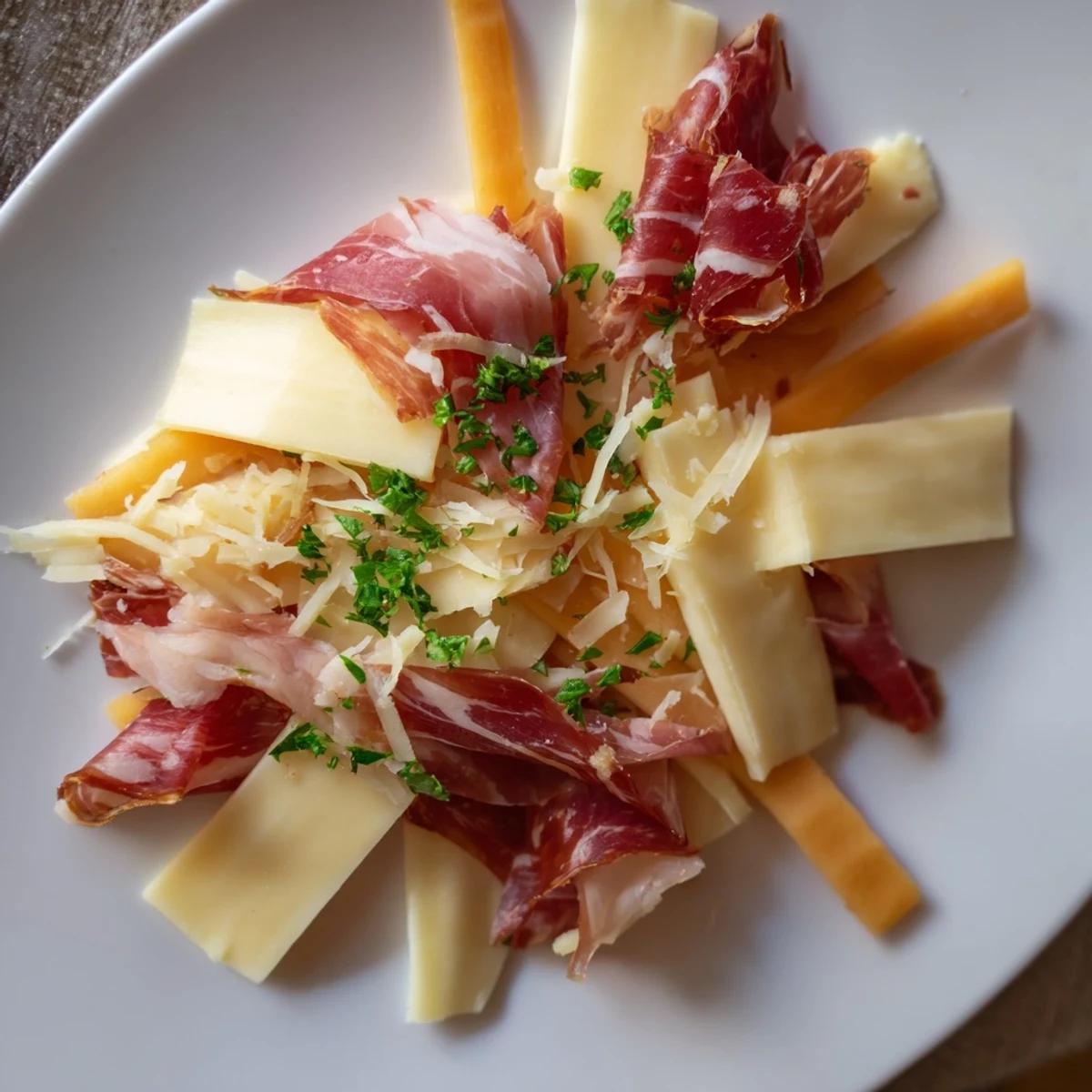 The Tartan Plaid recipe showcases a colorful, woven appetizer of jerky and cheese, ready to enjoy.