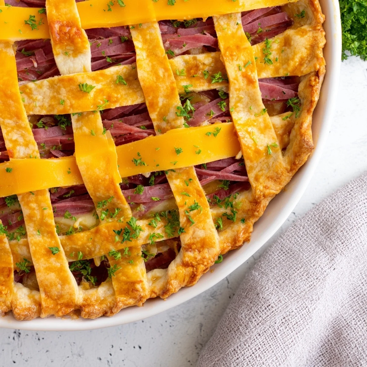 A delicious close-up of The Tartan Plaid appetizer, with layers of jerky and cheese arranged beautifully for serving.