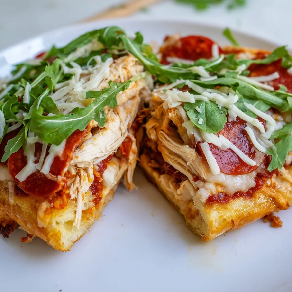 Golden, melted cheese oozes from a delicious Leftover Pizza Chicken Sandwich, ready for a satisfying bite.