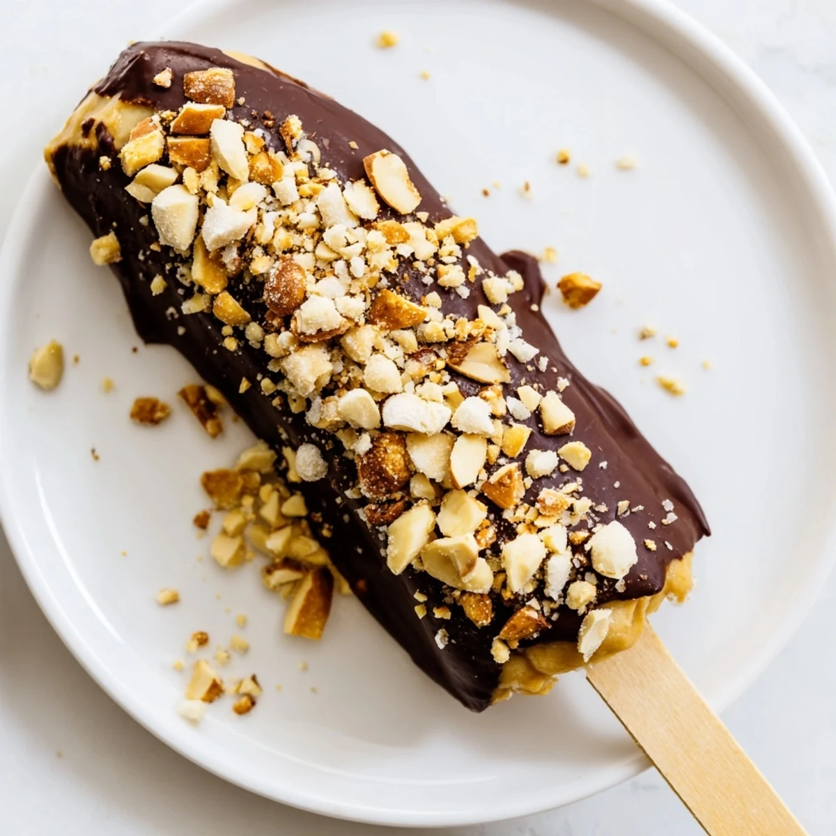 These refreshing frozen banana chocolate pops, drizzled with toppings, anticipate a perfect summer treat.