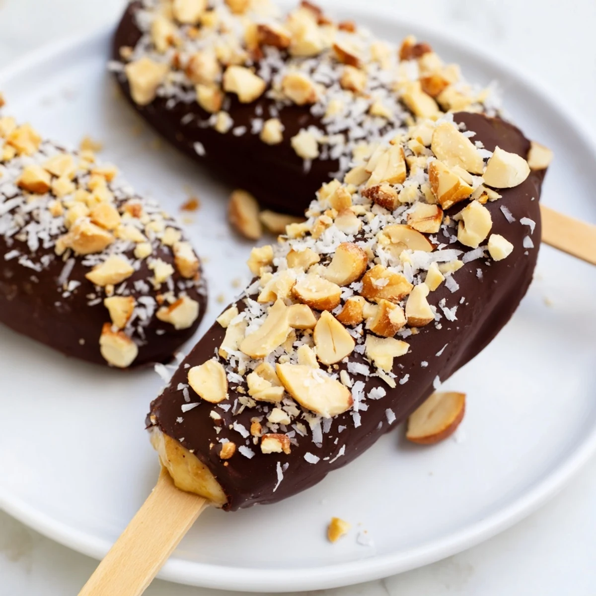 See the creamy, homemade peanut butter frozen banana chocolate pops, a healthy, kid-friendly snack.