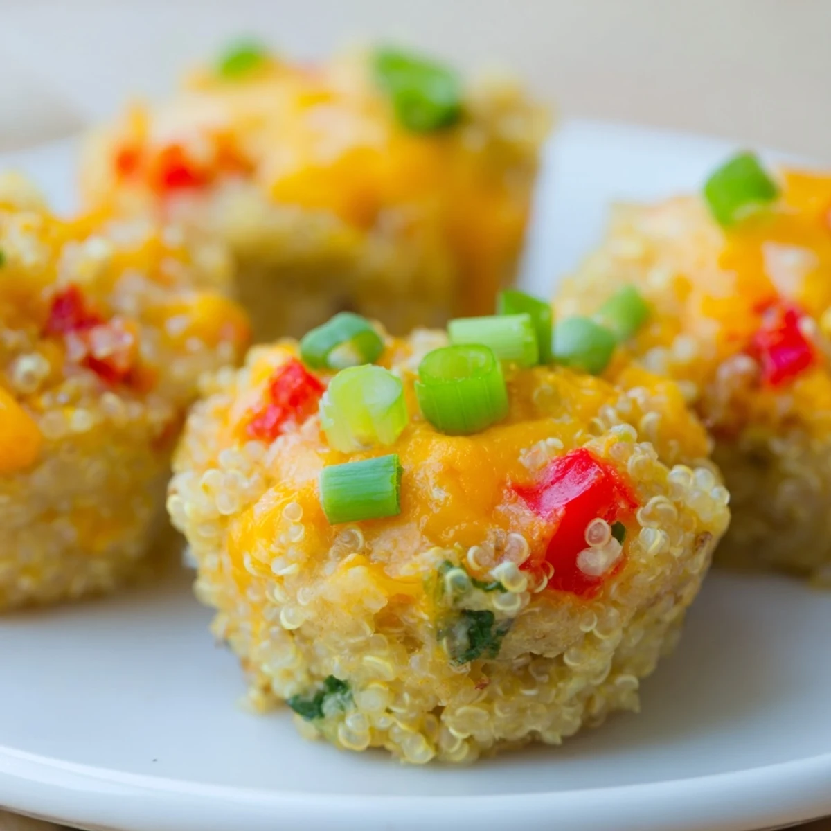 Golden Baked Cheddar Quinoa Bites, a savory snack with melted cheese and tender veggies.