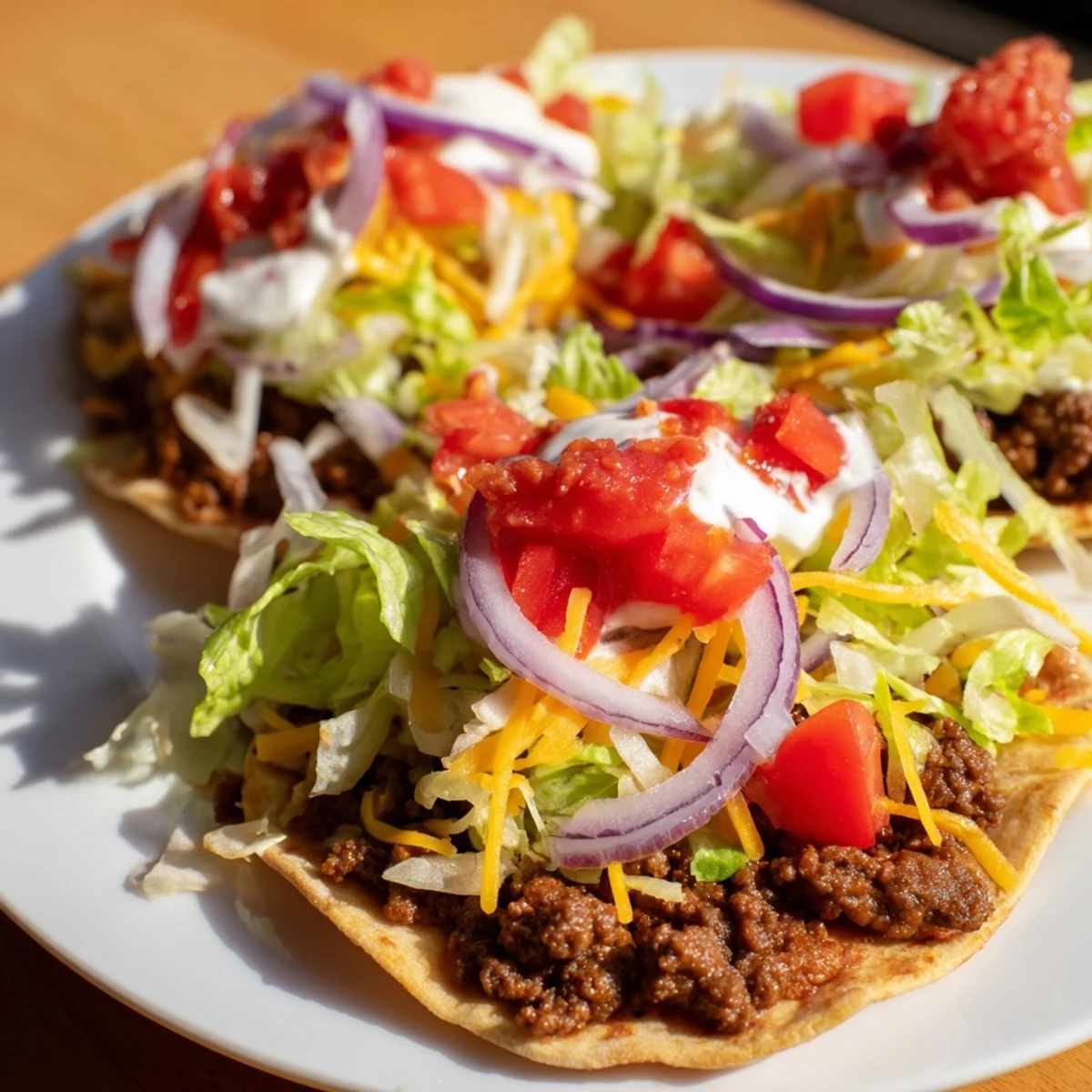 Golden, melted cheese tops these Crispy Smash Tacos with a fresh, vibrant, colorful appearance and texture.