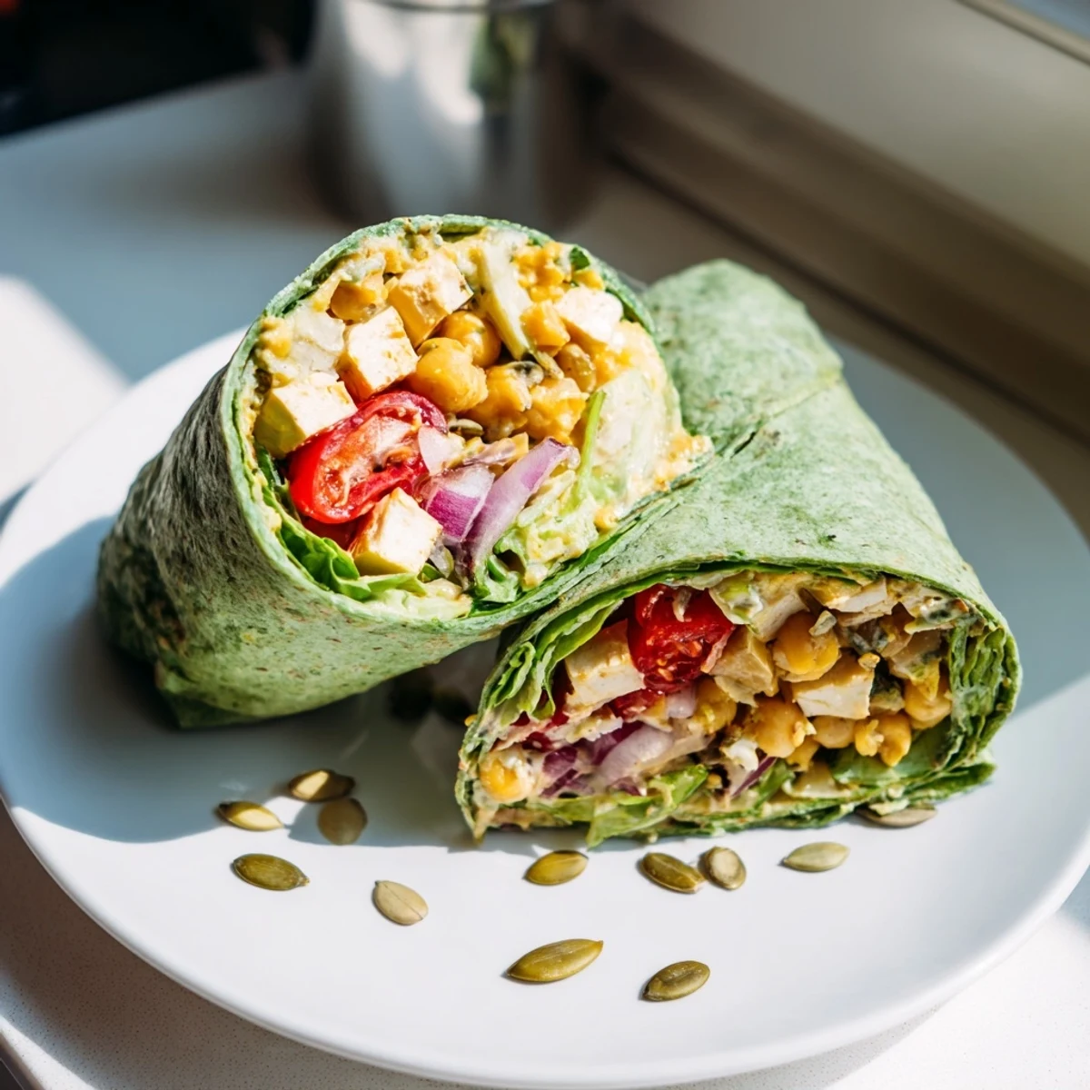 These flavorful High-Protein Chicken-less Caesar Wraps are filled and ready to enjoy now!