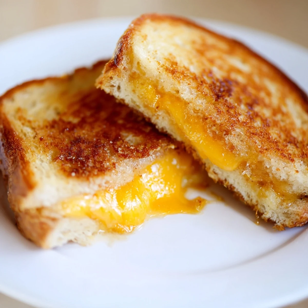 Golden, bubbly Honey Chipotle Butter Grilled Cheese oozing with melted sharp cheddar, served hot.