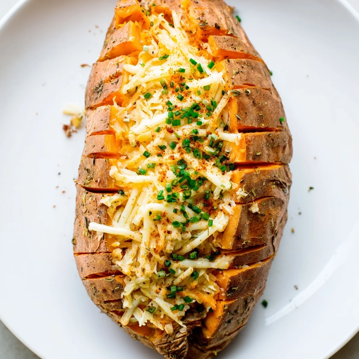 Golden, bubbling cheese melts over tender sweet potatoes in this delicious whole roast recipe.