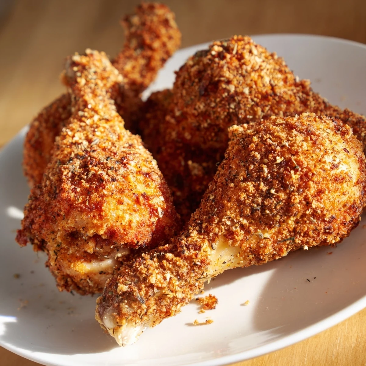 Golden-brown KFC crispy chicken boasts a perfectly crunchy exterior with flavorful spices, ready to enjoy.