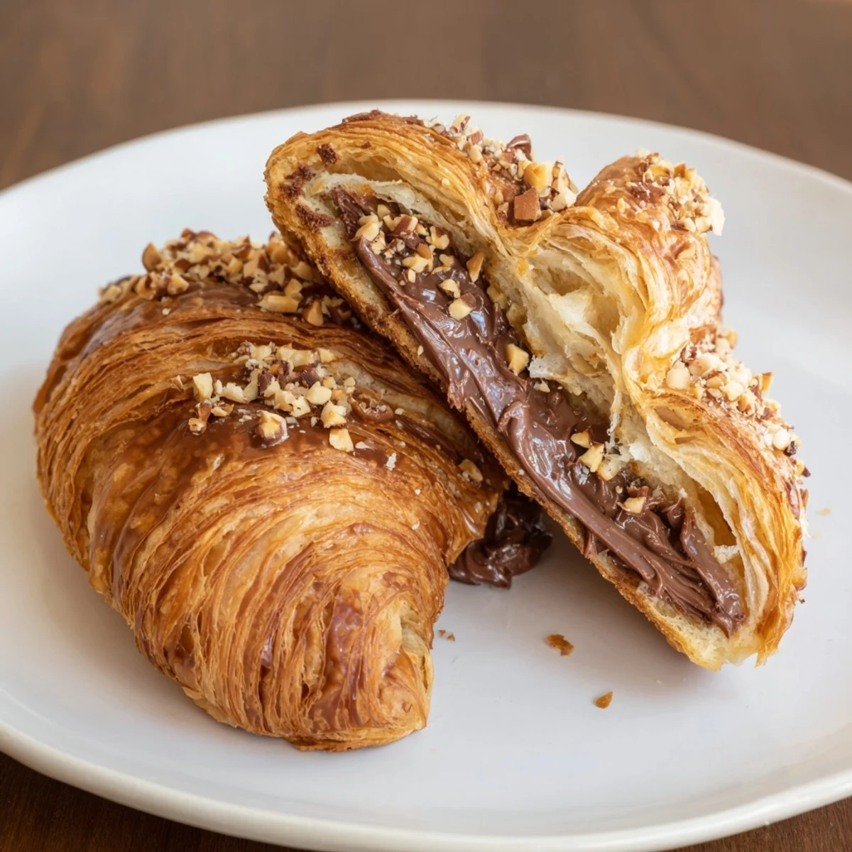 Golden brown 3-Ingredient Nutella Croissants, oozing warm chocolate hazelnut, a quick dessert.