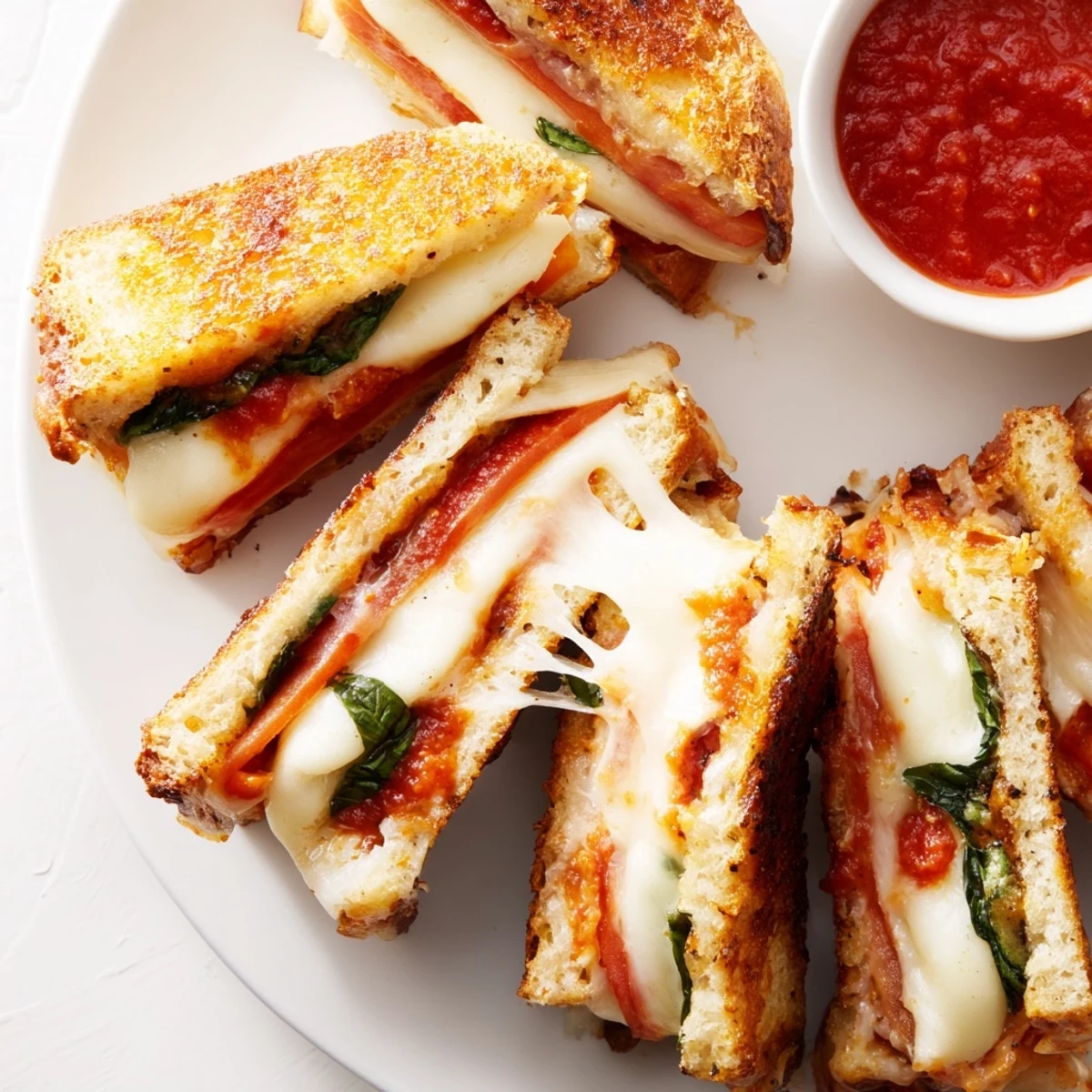 Fresh basil and ripe tomato slices add bright flavor to these easy, vegetarian Italian-American grilled cheese dippers served warm from the skillet.