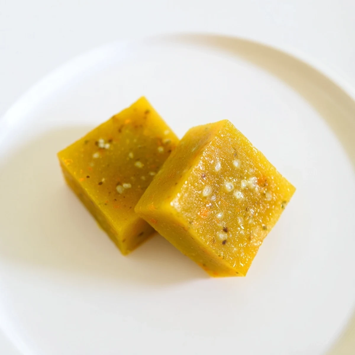 Bright yellow Lemon Ginger Turmeric Wellness Cubes glisten inside a plastic tray, ready to be popped into drinks for a refreshing, health-boosting sip.  