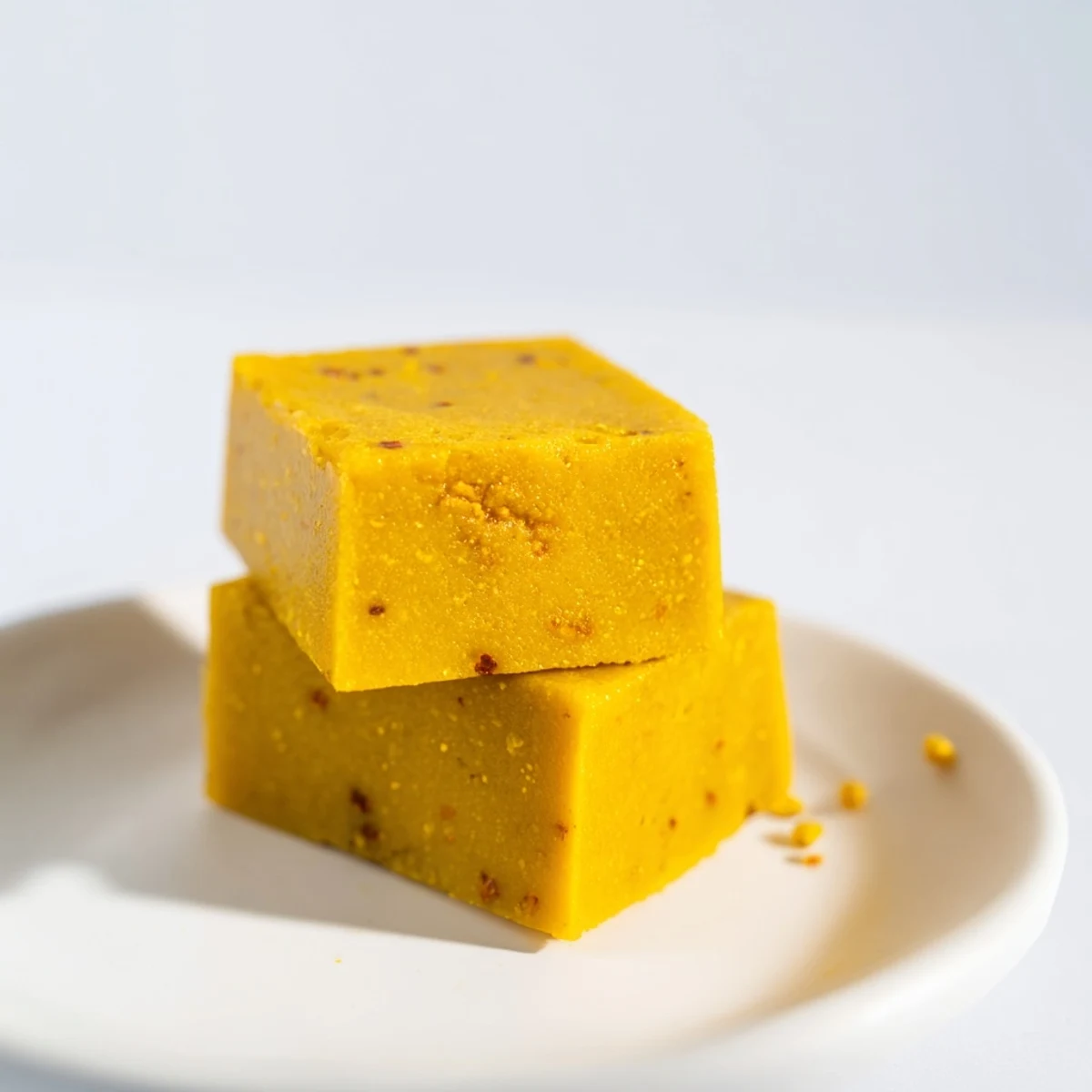 A single golden Lemon Ginger Turmeric Wellness Cube dissolves in a clear glass of warm water, steam rising from the invigorating, wellness-focused beverage.