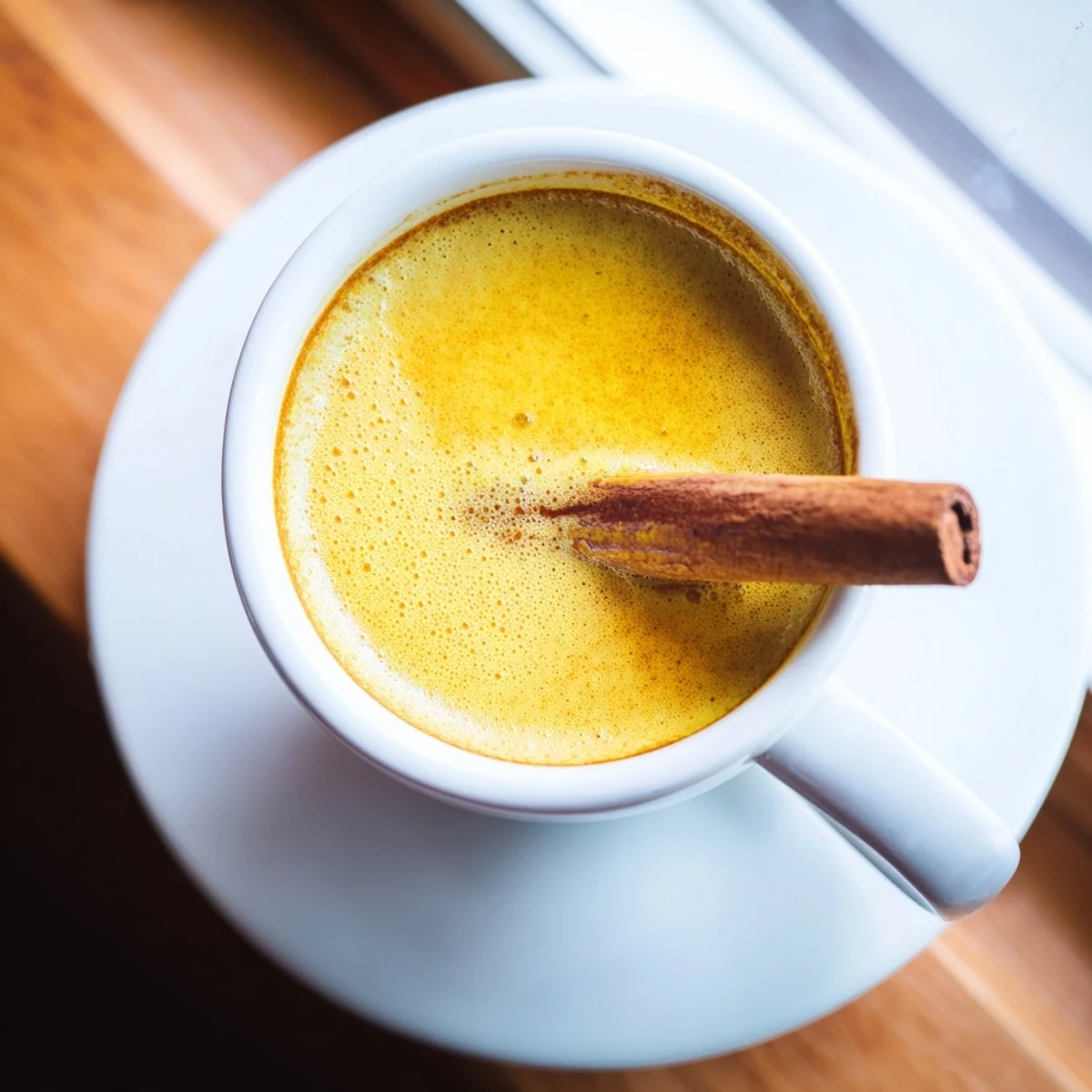 Steaming mugs of Turmeric and Ginger Golden Milk glow with warm yellow hues, infused with cinnamon and honey for a soothing, anti-inflammatory sip.  