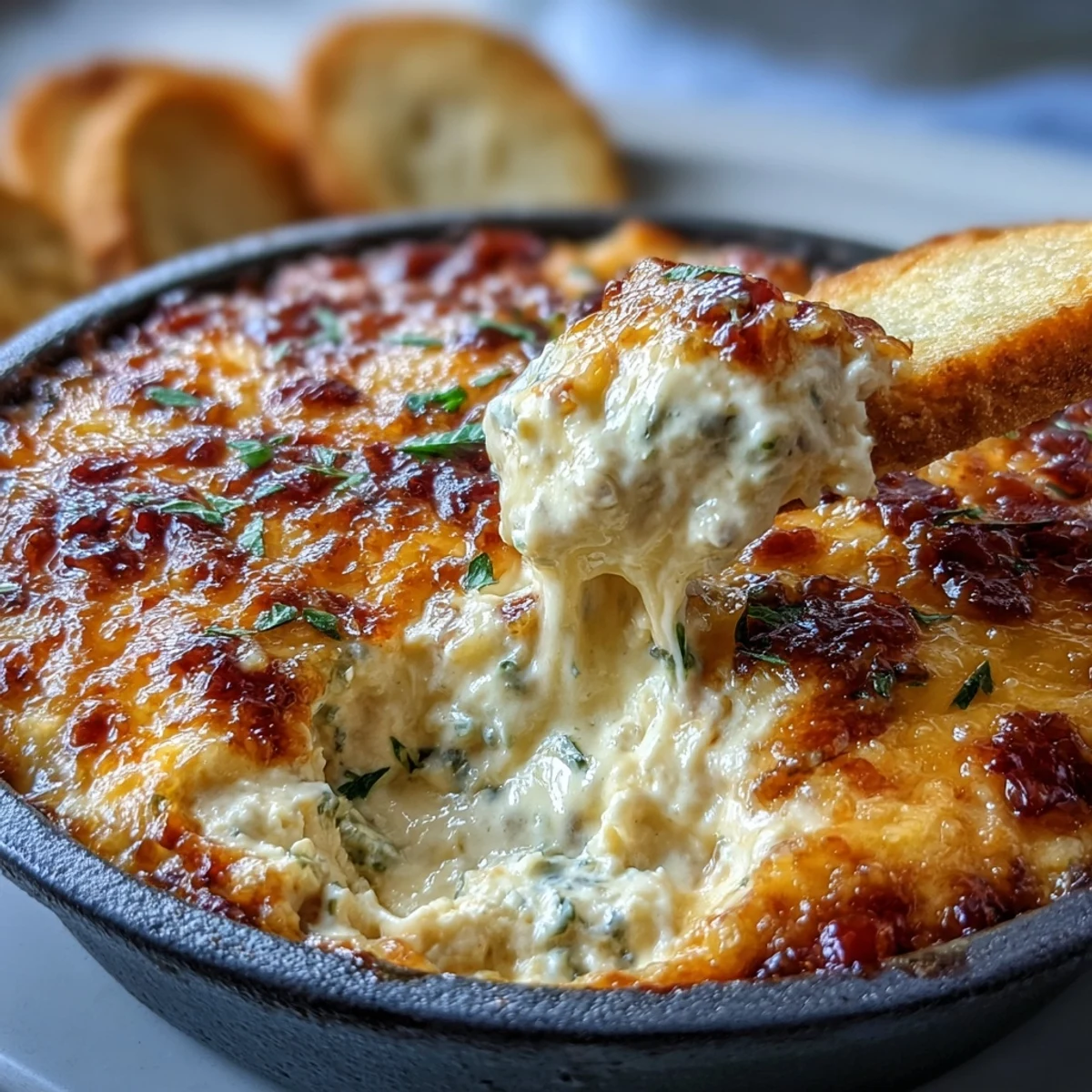 Freshly made Queso Dip in a bowl, topped with cilantro, surrounded by crispy tortilla chips for dipping.