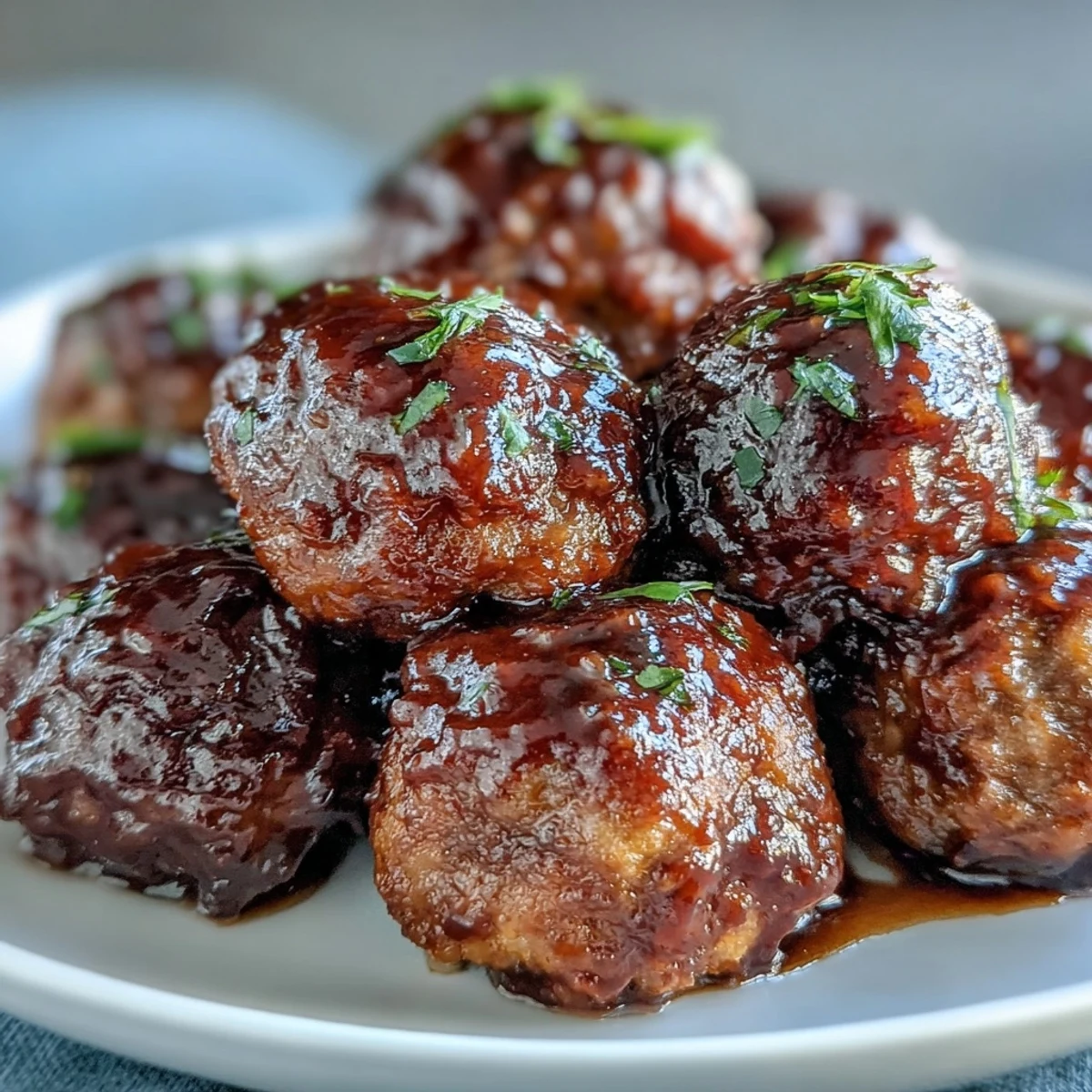 Golden Slow Cooker Peach Glazed Meatballs simmer in a sticky, sweet and tangy sauce, served bubbling with toothpicks for easy party sharing.