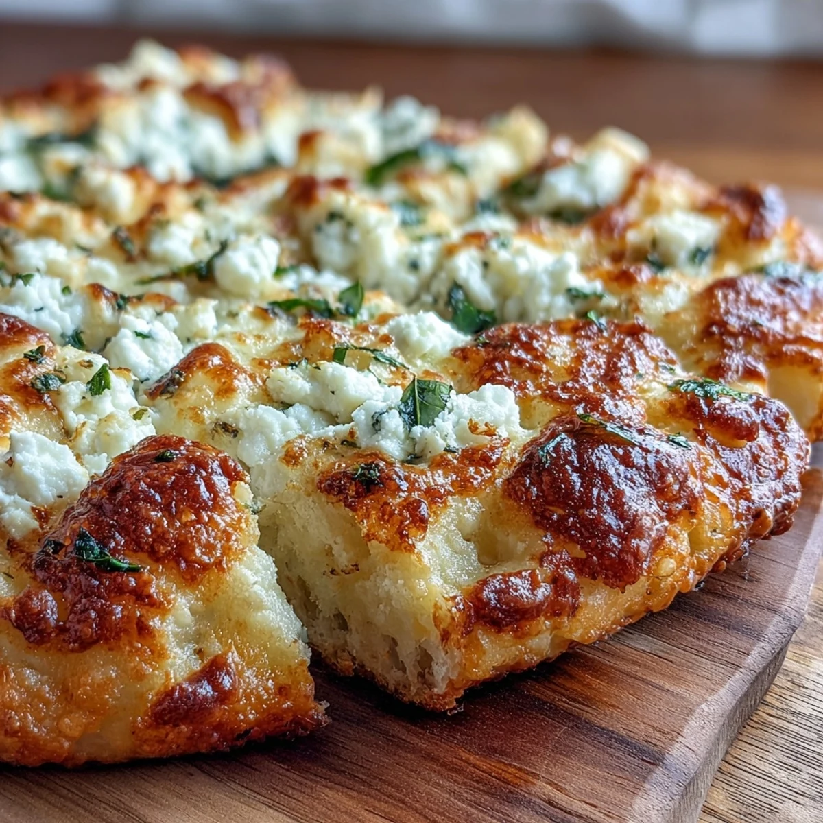 Two soft, fluffy flatbreads topped with herbs and melted cheese for a quick pizza.
