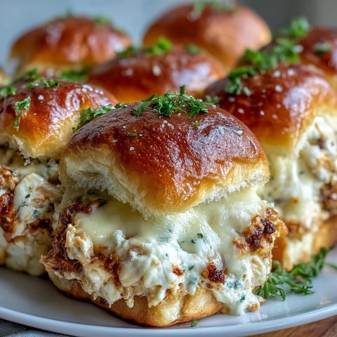 Freshly baked Pizza Dip Sliders with bubbly, golden cheese and a creamy Buffalo chicken filling on soft buns.
