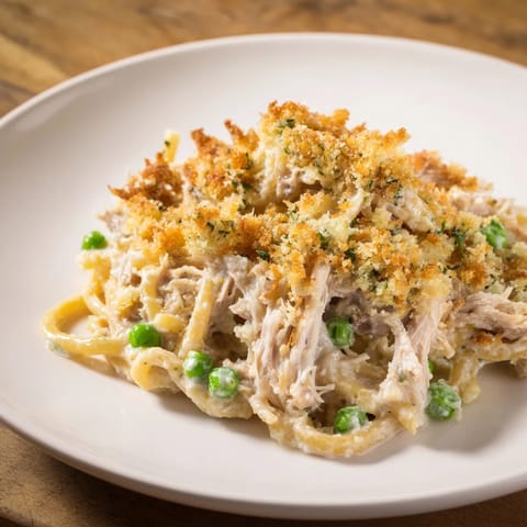 Steaming hot spoonful of Turkey Tetrazzini, showing off the perfectly cooked spaghetti and vegetables.