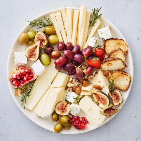 This "Final Curtain" grazing board features a lavish array of cheeses, crackers, and delicious garnishes.