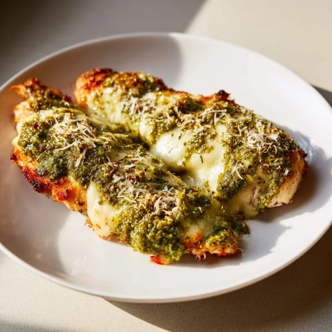 Mozzarella & Pesto Stuffed Chicken with a juicy interior and golden Parmesan crust, perfect for a gluten-free Italian dinner.  