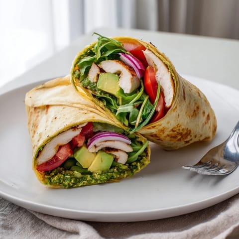 Juicy grilled chimichurri chicken wrapped with crisp salad greens and bright tomato slices for a fresh meal.