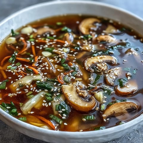 This comforting Japanese-inspired broth features tender tofu cubes and a swirl of chili oil, served as a nourishing vegetarian meal.  