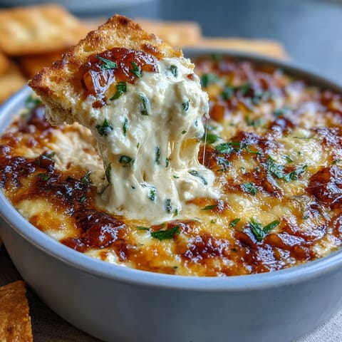 Steaming homemade Queso Dip in a serving bowl, garnished with diced tomatoes and green onions.