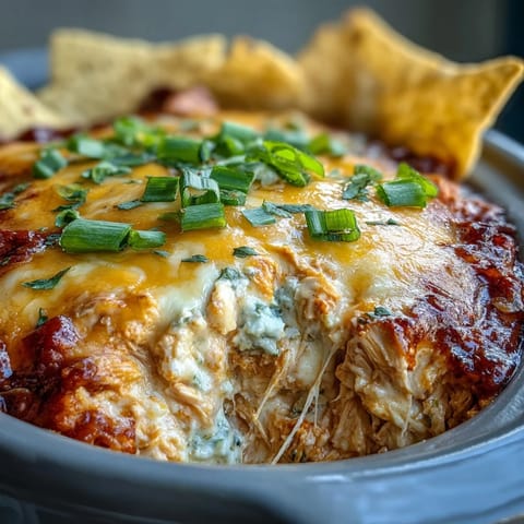 Crock Pot Buffalo Chicken Dip, a creamy and spicy dip with melted cheddar in a slow cooker.