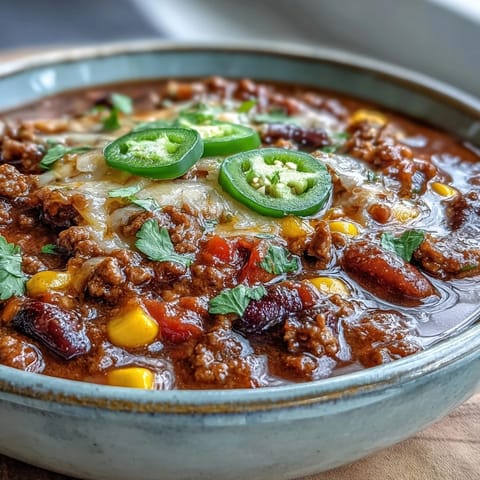 Hearty Taco Soup simmering in a pot with beef, beans, and corn.