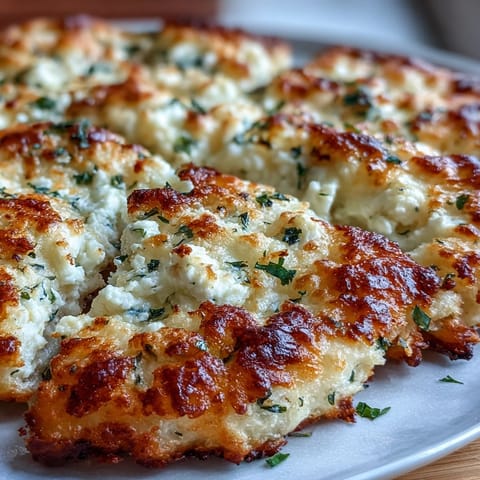 Fluffy Cottage Cheese Flatbread bubbling and golden brown in a skillet, infused with fresh herbs.