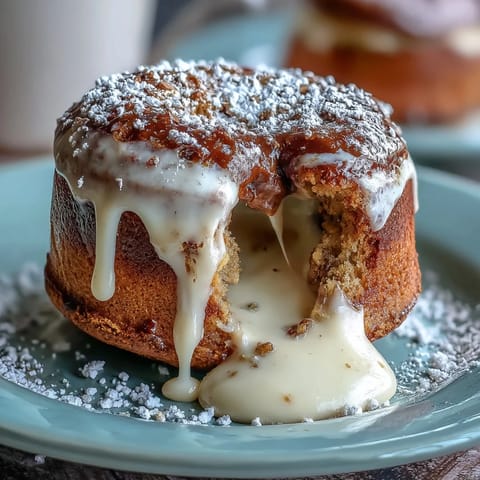 A warm Hojicha White Chocolate Lava Cake is served with fresh raspberries and a dollop of whipped cream for a sweet finish.