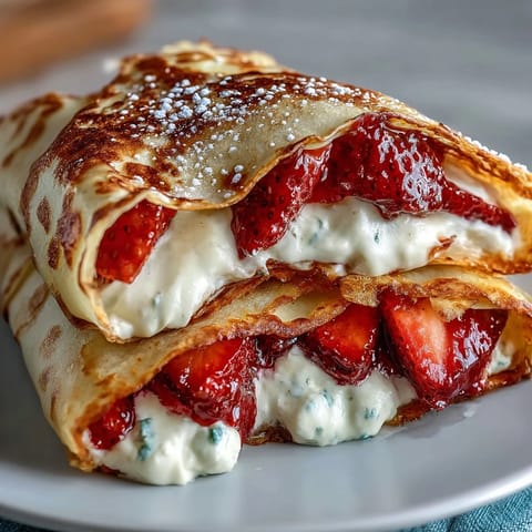 A beautiful layered crepe cake with fresh strawberries and vanilla cream, perfect for Mother's Day brunch or elegant dessert gatherings.