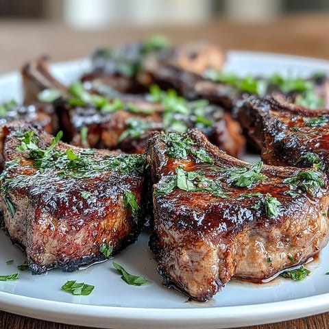Juicy lamb rib chops served with a bright mint gremolata, perfect for a Mediterranean-inspired Easter dinner.