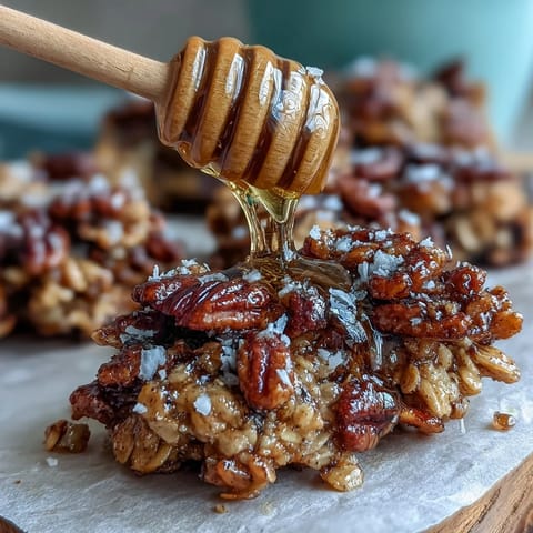 Homemade granola clusters with golden oats, crunchy nuts, and honey, baked into irresistible chunky bites for breakfast or snacking.