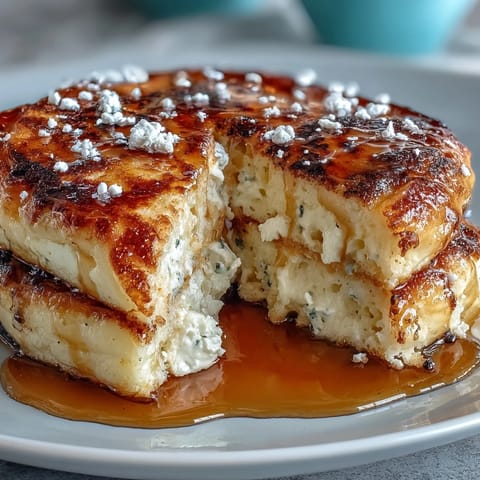 Fluffy lemon ricotta pancakes stacked high with golden edges and a dusting of powdered sugar.  