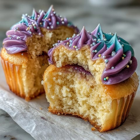 Gemini Birthday Cupcakes featuring a stunning swirl of yellow and lavender dual-tone frosting.